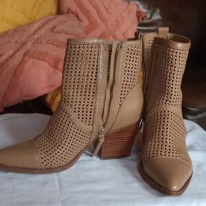 Sam Edelman Tan Woven Ankle Booties